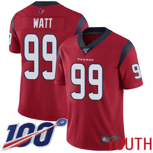 Houston Texans Limited Red Youth J J  Watt Alternate Jersey NFL Football #99 100th Season Vapor Untouchable->youth nfl jersey->Youth Jersey